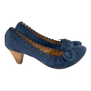 Progetto Blue Leather Stacked Cone Heel Shoes sz 40/9